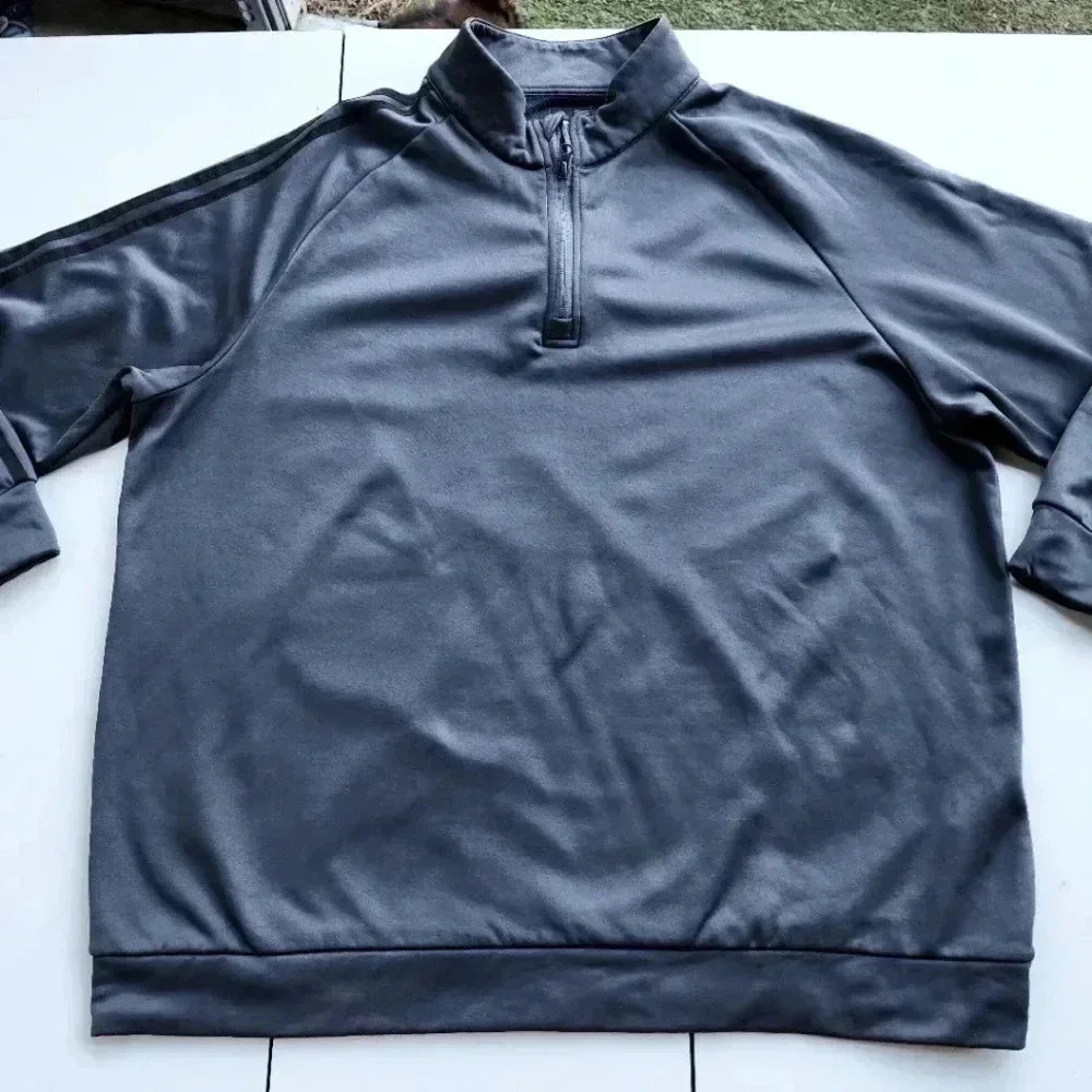 Adidas 3 Stripes 1/4 Zip Pullover Shirt Mens Grey Black Fleece Lined Sz 3XL